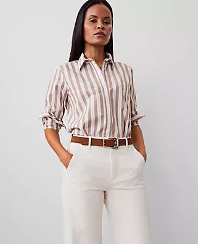 Ann Taylor Striped Relaxed Perfect Shirt In Portabella
