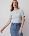 Ann Taylor Striped Ribbed Henley Top In Freesia Blue