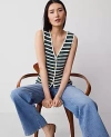 Ann Taylor Striped Ribbed Sweater Vest In Green/white Stripe