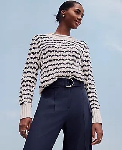 Ann Taylor Striped Roll Neck Sweater In Navy/white