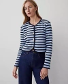 Ann Taylor Striped Rounded Lady Jacket In Larimar Blue