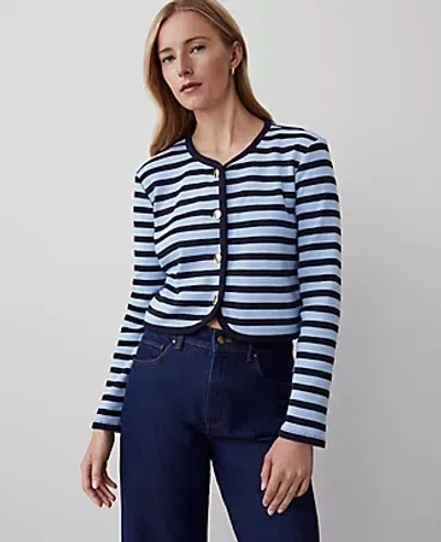 Ann Taylor Striped Rounded Lady Jacket In Larimar Blue