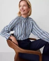 Ann Taylor Striped Ruffle Raglan Popover Top In Soft Indigo
