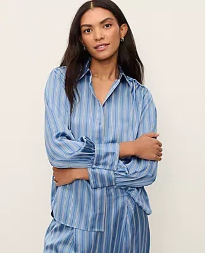 Ann Taylor Striped Satin Collared Shirt