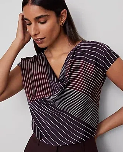 Ann Taylor Striped Satin Cowl Neck Top In Purple
