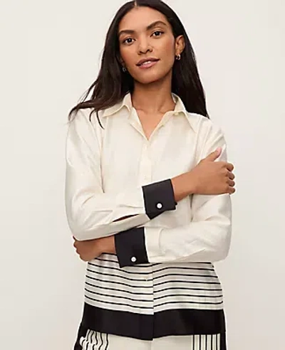 Ann Taylor Striped Satin Essential Shirt In White