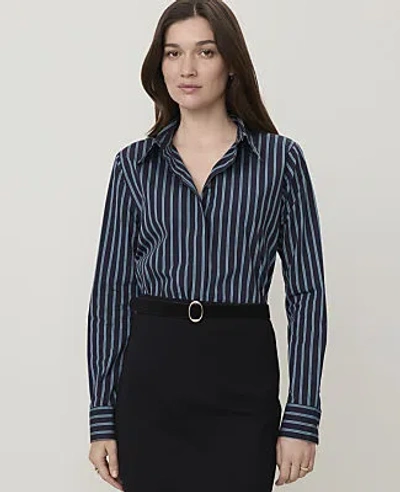 Ann Taylor Striped Satin Modern Shirt In Night Sky