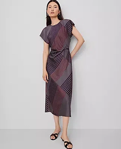 Ann Taylor Striped Satin Twist Midi Dress In Purple