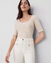 Ann Taylor Striped Scoop Neck Tee In Cafe Au Lait