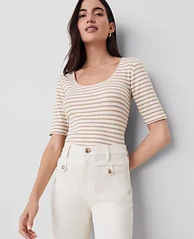 Ann Taylor Striped Scoop Neck Tee In Cafe Au Lait