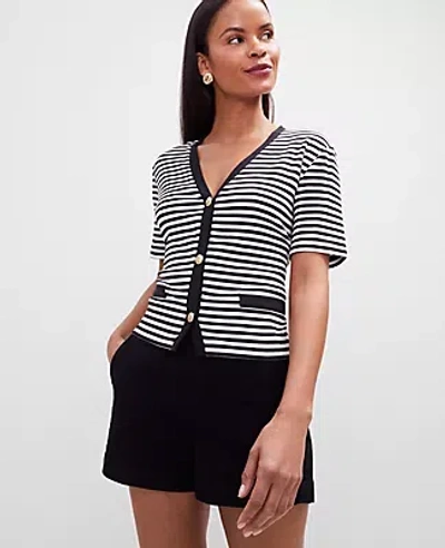 Ann Taylor Striped Short Sleeve Cardigan