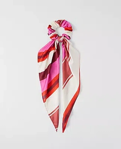 Ann Taylor Striped Silk Scrunchie In Pink