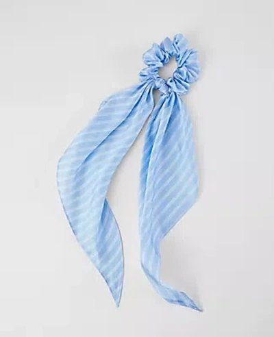 Ann Taylor Striped Silk Scrunchie In Freesia Blue