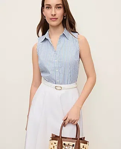 Ann Taylor Striped Sleeveless Essential Shirt In Blue