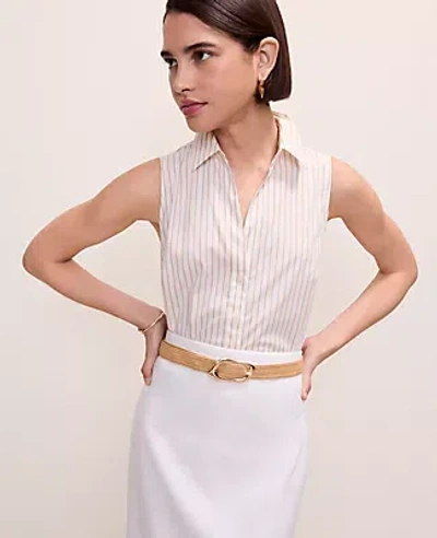 Ann Taylor Striped Sleeveless Essential Shirt In Brown