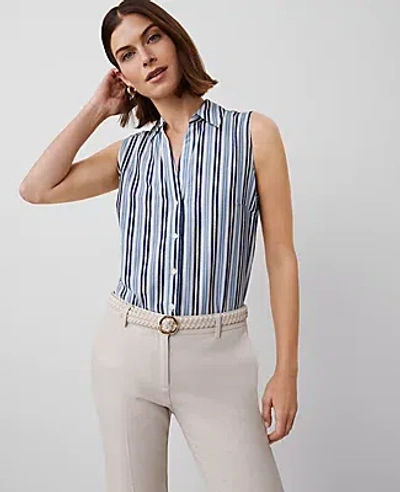 Ann Taylor Striped Sleeveless Essential Shirt In Soft Indigo