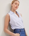 Ann Taylor Striped Sleeveless Shirt In Light Blue