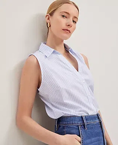 Ann Taylor Striped Sleeveless Shirt In Light Blue