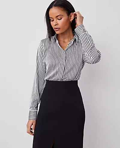 Ann Taylor Striped Slim Fit Shirt In Black