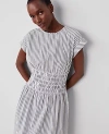 Ann Taylor Petite Striped Smocked-waist Midi Flare Dress In Black