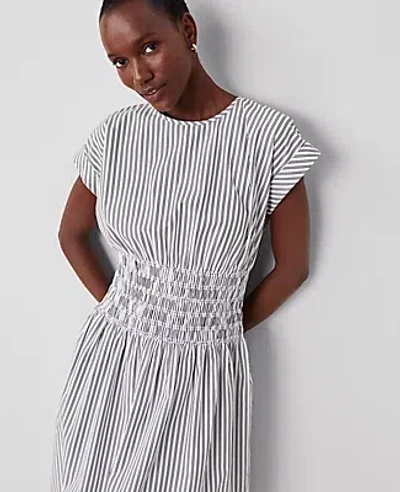 ANN TAYLOR STRIPED SMOCKED-WAIST MIDI FLARE DRESS