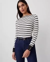 Ann Taylor Striped Snap-cuff Top In Winter White - Black