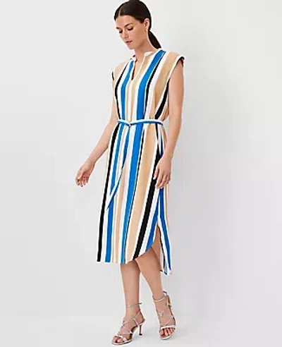 Ann Taylor Striped Split Neck Midi Shirtdress In Multi