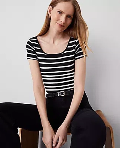 Ann Taylor Striped Square Neck Tee In Black