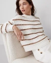 Ann Taylor Striped Stitch Sweater In Tan/white
