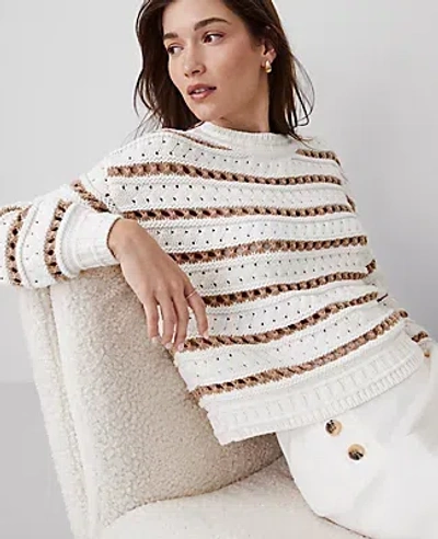 Ann Taylor Striped Stitch Sweater In Tan/white