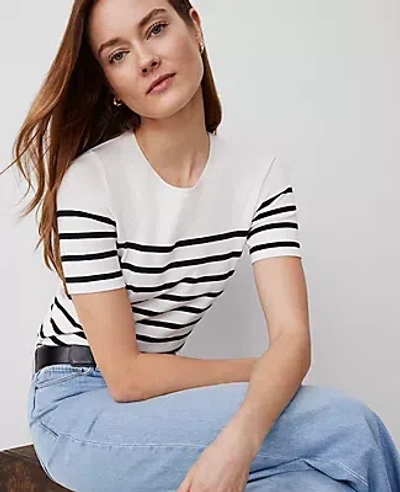 Ann Taylor Striped Sweater Tee In Navy/white