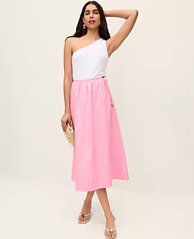 Ann Taylor Striped Tie Waist Midi Skirt In Pink