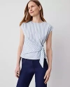 Ann Taylor Striped Tie-waist Tee In Coastline Blue