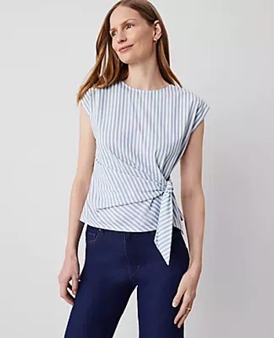 Ann Taylor Striped Tie-waist Tee In Coastline Blue
