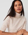 Ann Taylor Striped Turtleneck Sweater Tee In Tan Multi