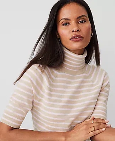 Ann Taylor Striped Turtleneck Sweater Tee In Tan Multi
