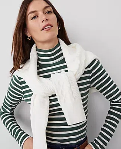 Ann Taylor Striped Turtleneck Top In Dried Cilantro
