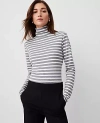 Ann Taylor Striped Turtleneck Top In Medium Heather Grey