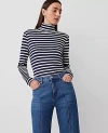 Ann Taylor Striped Turtleneck Top In Pure Sapphire