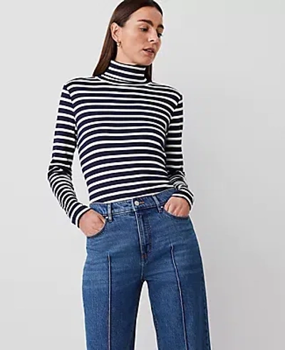 Ann Taylor Striped Turtleneck Top In Pure Sapphire