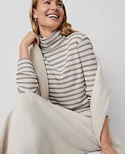 Ann Taylor Striped Turtleneck Top In Winter White