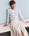 Ann Taylor Striped Tweed Cropped Jacket In Light Blue/white Combo