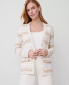 Ann Taylor Striped Tweed Sweater Jacket In Camel/white Combo
