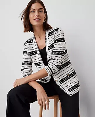 Ann Taylor Striped Tweed Sweater Jacket In White/black Multi