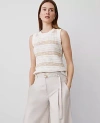 Ann Taylor Striped Tweed Sweater Shell Top In Camel/white Combo