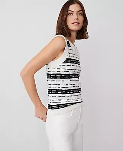 Ann Taylor Striped Tweed Sweater Shell Top In White/black Multi