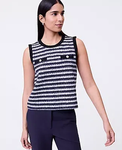 Ann Taylor Striped Tweed Trim Top In Multi