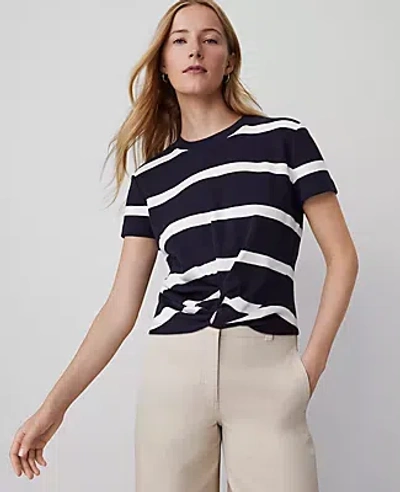 Ann Taylor Striped Twist Tee In Night Sky