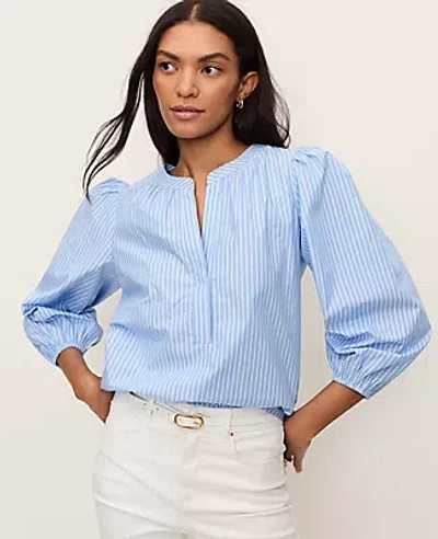 Ann Taylor Striped V-neck Blouse In Blue