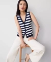 Ann Taylor Striped V-neck Vest In Night Sky